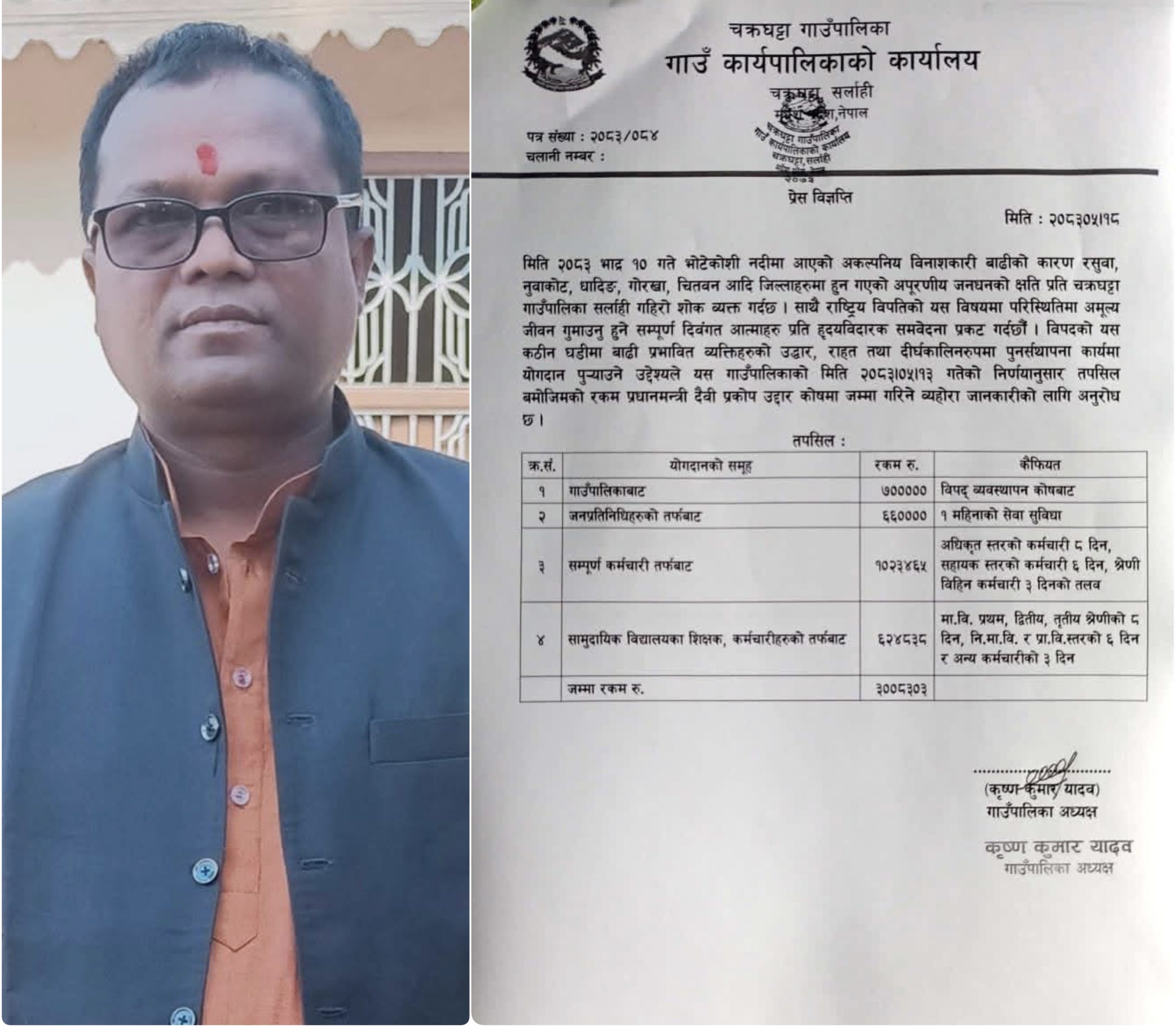 चक्रघट्टा गाउँपालिकाले बाढीपीडितलाई ३० लाख  भन्दा बढी सहयोग घोषणा